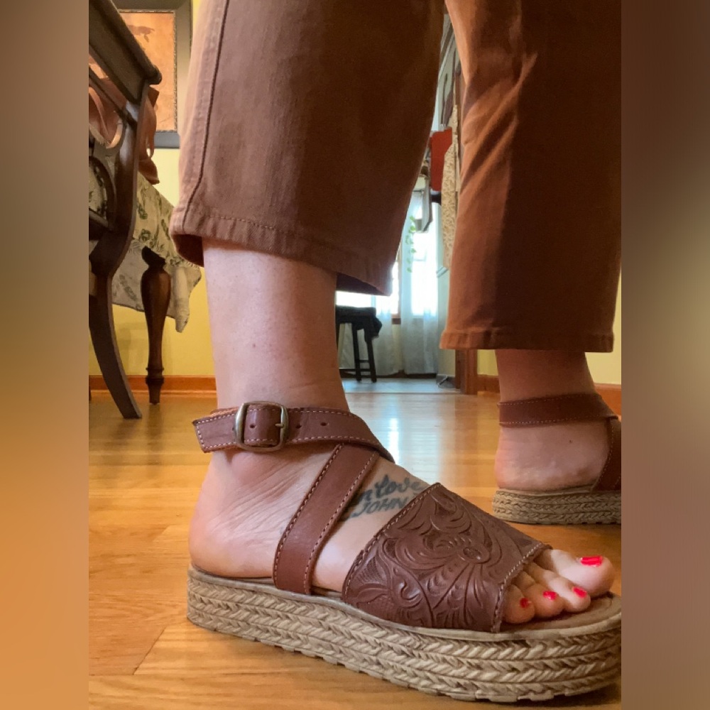 Comfy cute platform sandals made in Mexico leather brown boho buckle